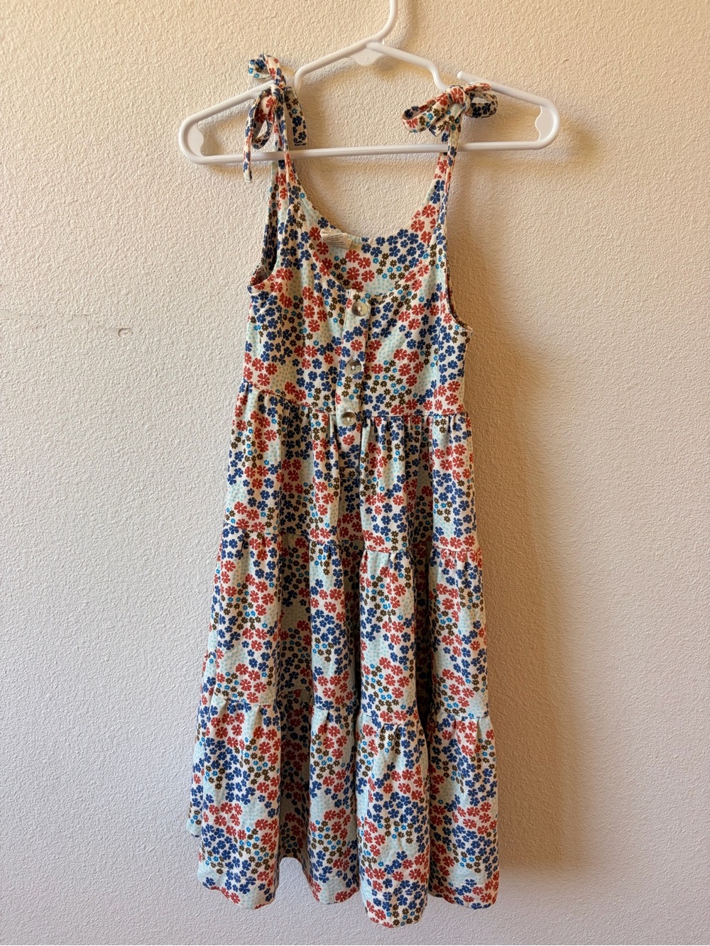 Kate Quinn 2T Blue & Coral Floral Tie-Shoulder Tiered Sundress with Pockets